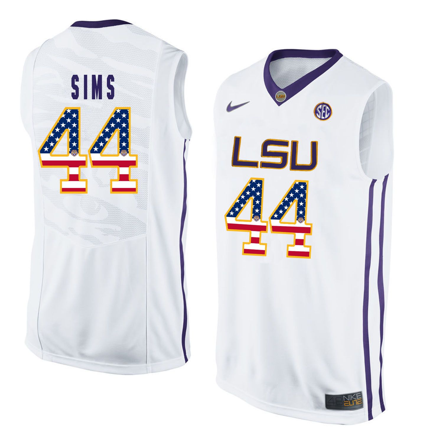 Men LSU Tigers 44 Sims White Flag Customized NCAA Jerseys